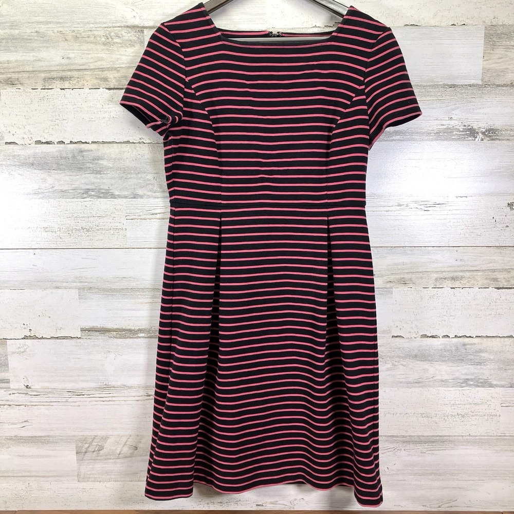 Talbots Womens Black & Pink Striped Short Sleeve Fit & Flare Knee Length Dress 6